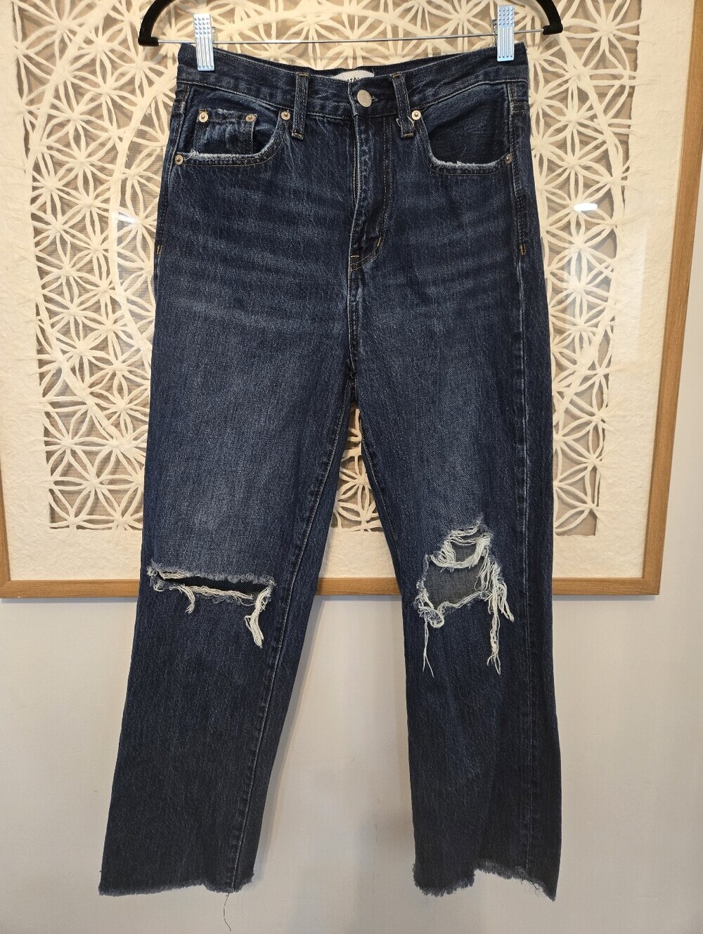 Pistola Cassie High Rise Straight Leg Cropped Distressed Jeans 26 Dark Wash - Picture 3 of 13